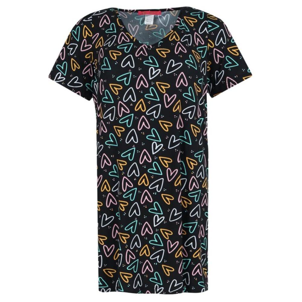 5 More Minutes Women's Hearts V-Neck Short Sleeve Night Shirt
